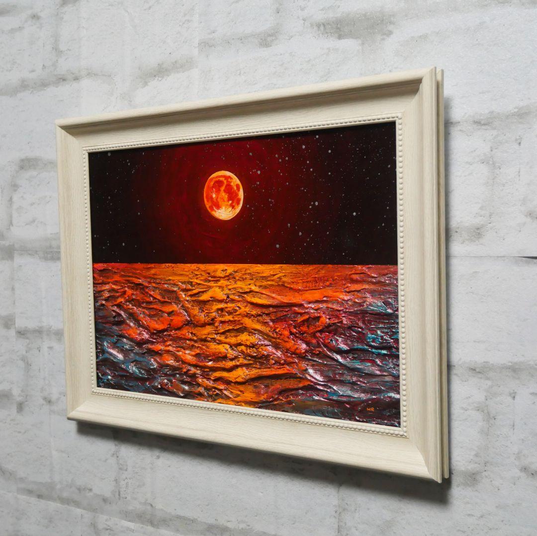 油絵 油彩 油彩画 絵 絵画 【オレンジ色の満月と輝く海】 - メルカリ
