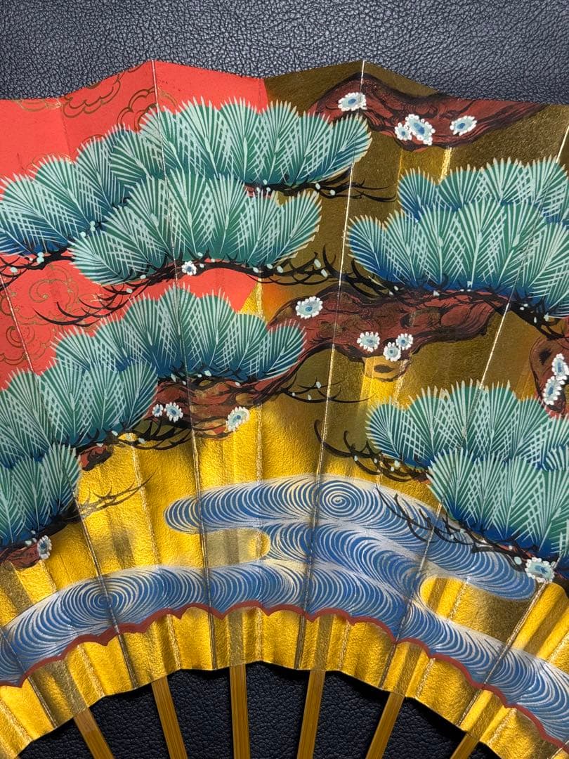 扇子　33cm 十松屋福井扇舗　波濤日輪図　旭日老松図　桐箱　仕舞扇　能楽　着物