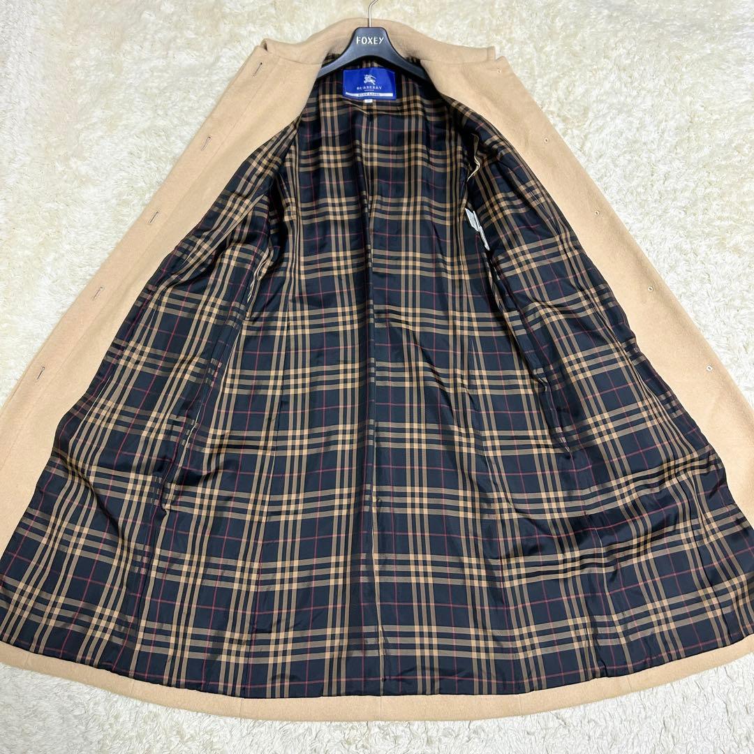 バーバリーブルーレーベル アンゴラ混 ロングコート ノバチェック ベージュ 40