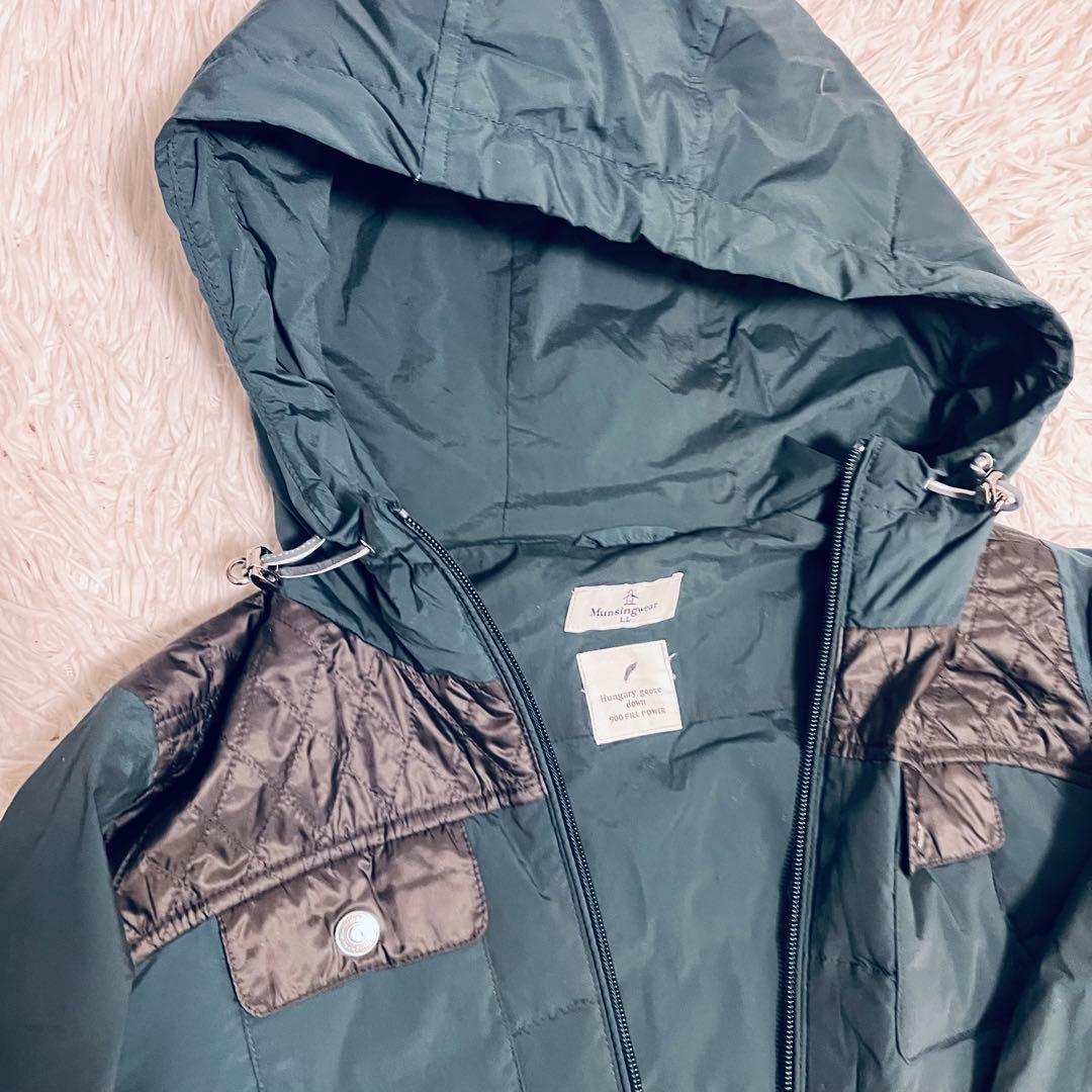 ダークグリーンダウンジャケット フード付き レディース