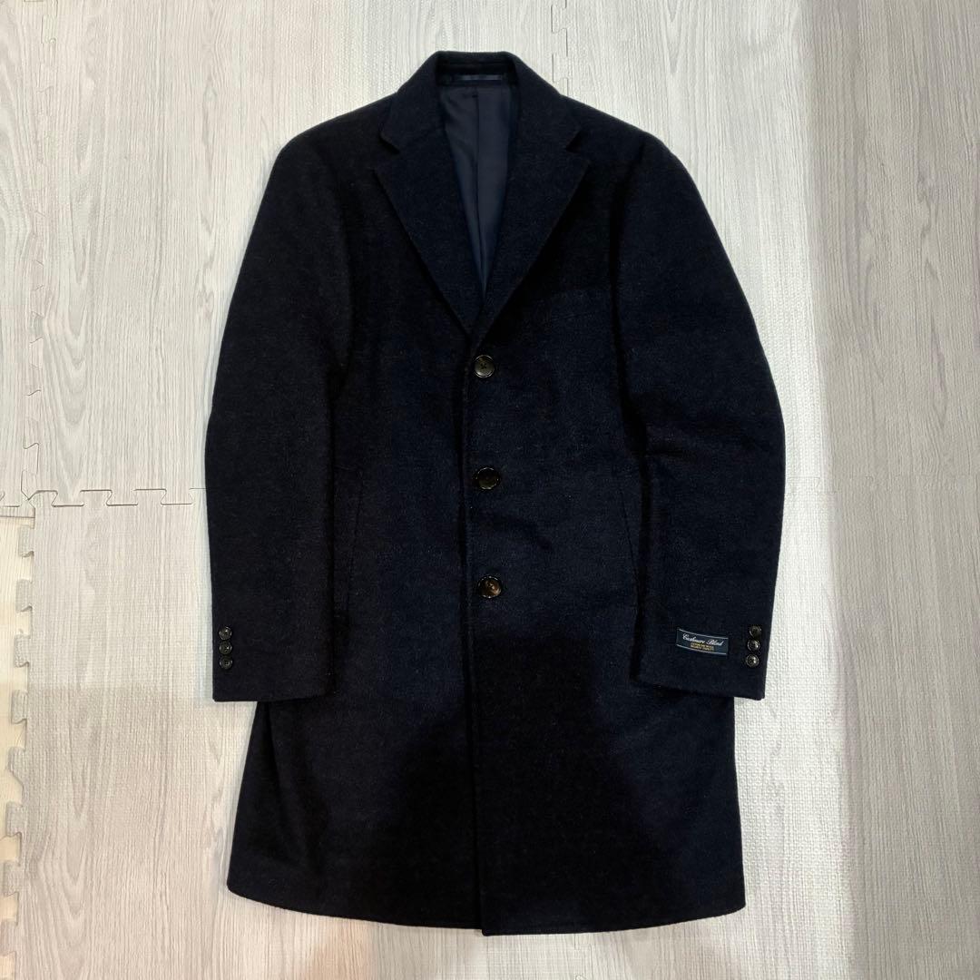 【美品】EDIFICEチェスターコートウールカシミヤ ネイビー