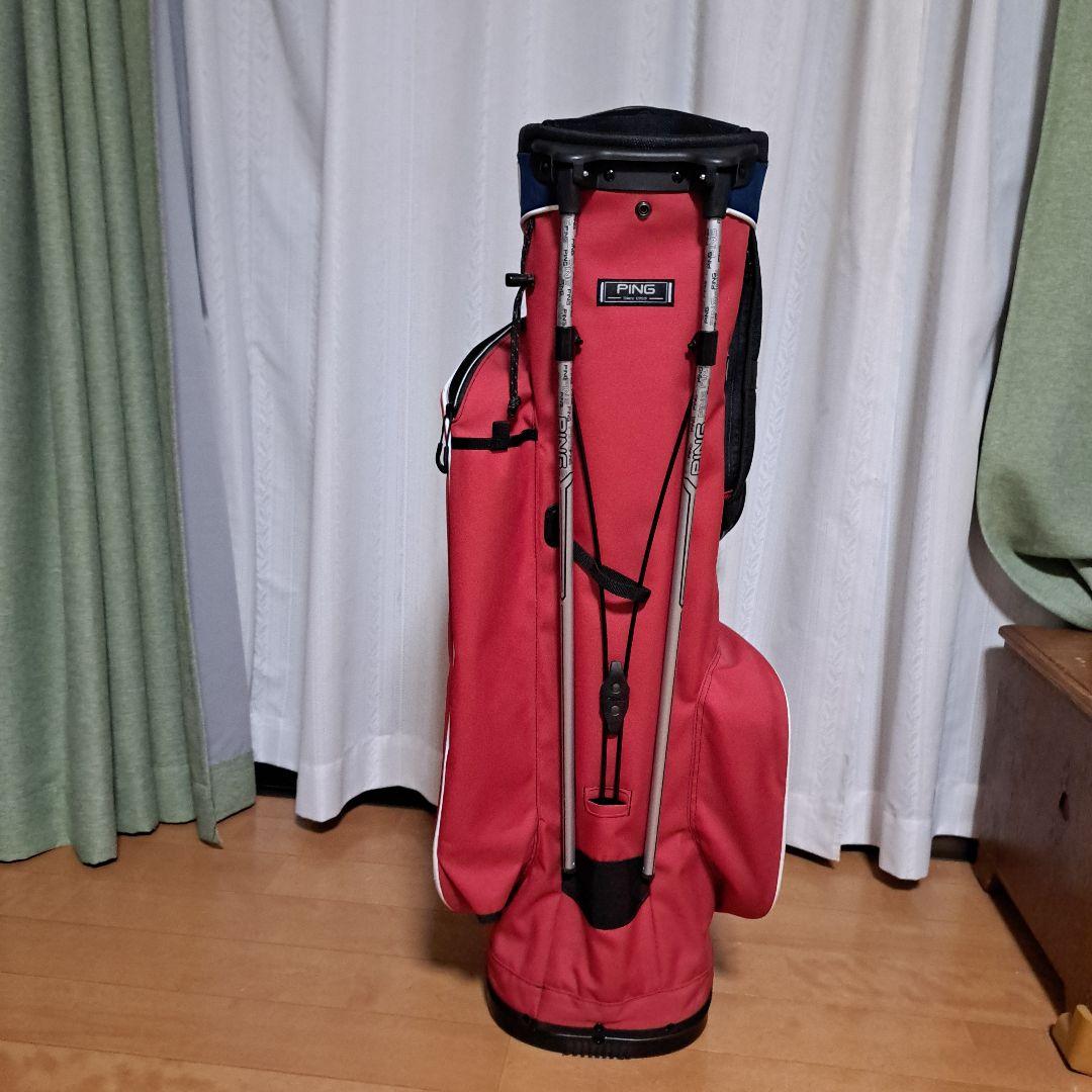 ピンスタンド式キャディバッグ-希少フード内蔵型、美品！レンチは