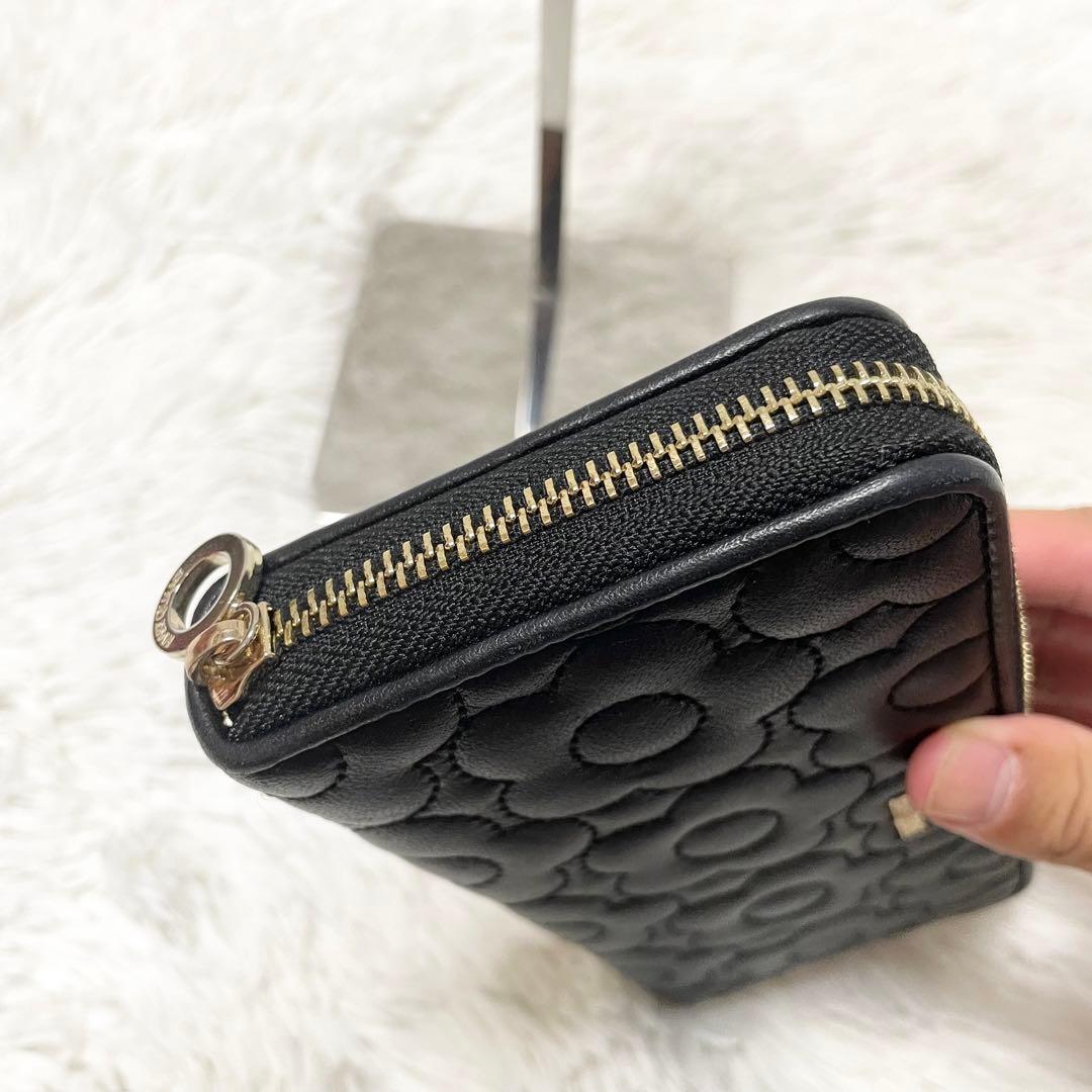新品 マリークワント 長財布 ラウンドファスナー 花柄 レザー ブラック