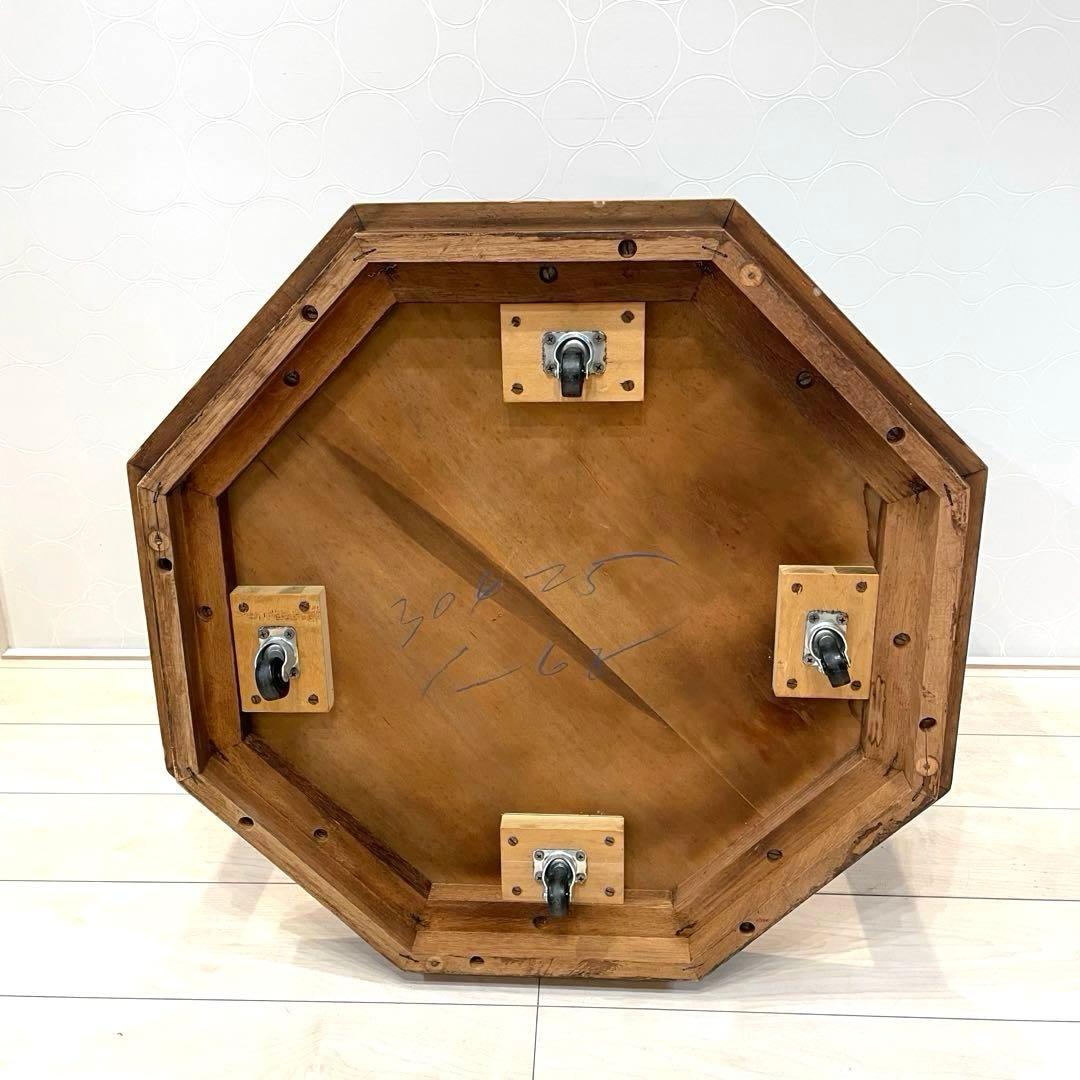 【希少】八角形 ガラス天板 サイドテーブル 高級 ヴィンテージ　キャスター付き