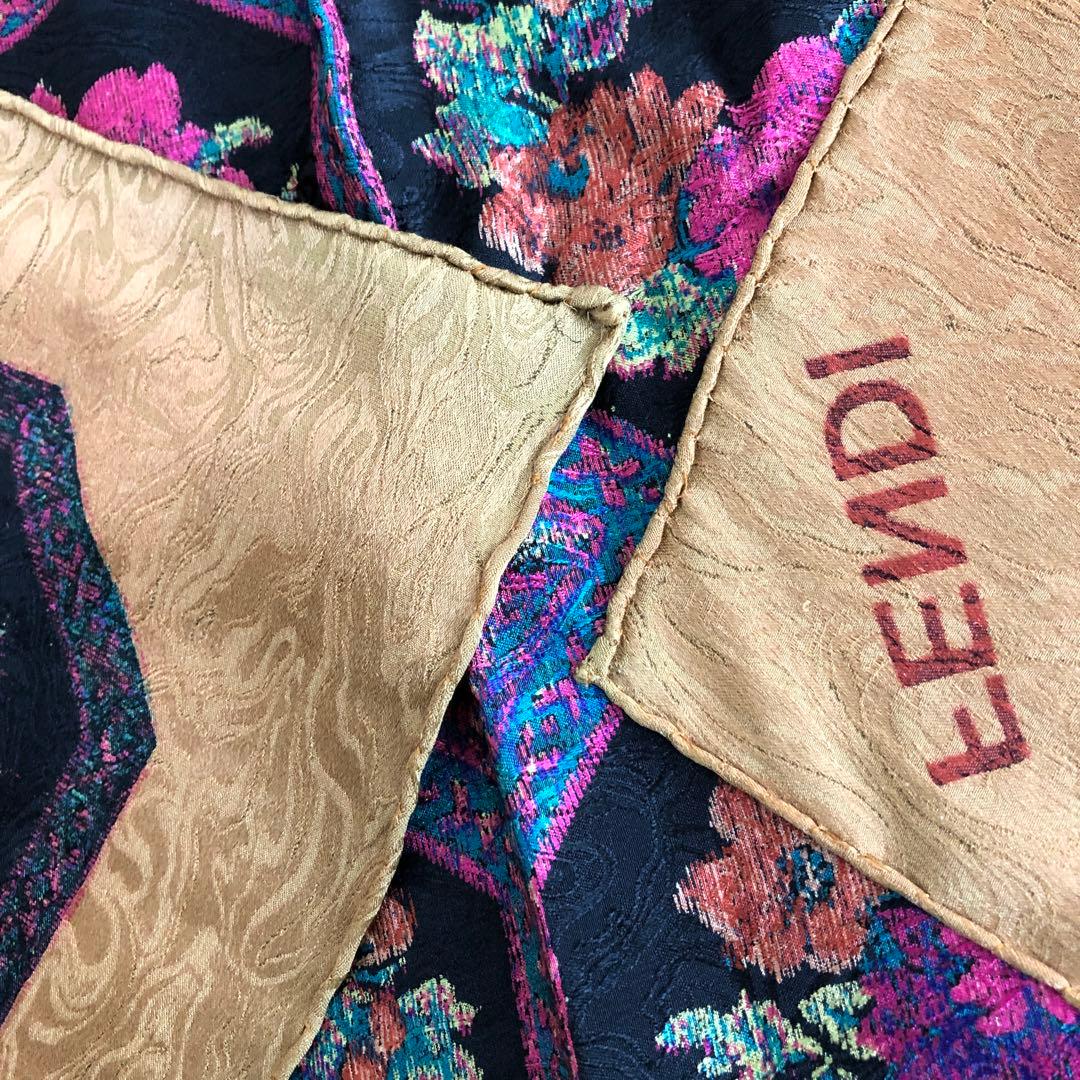 FENDI イタリア製 ハンドメイド シルク スカーフ フェンディ 花柄 絹