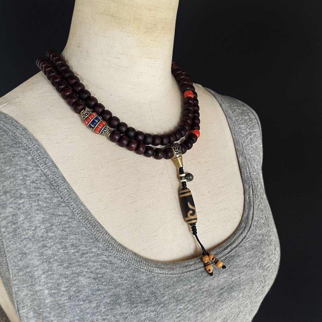 星月菩提樹・山珊瑚/二連数珠型 最も安い チベタン ネックレス