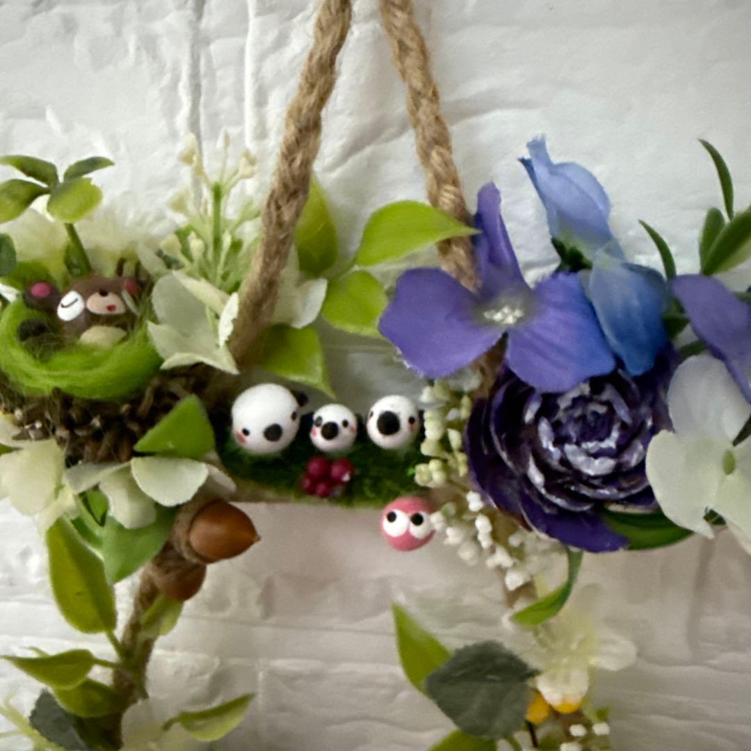 どんぐりアート♡タペストリー風ライト付きオブジェ2点　二段リース　計3点♡