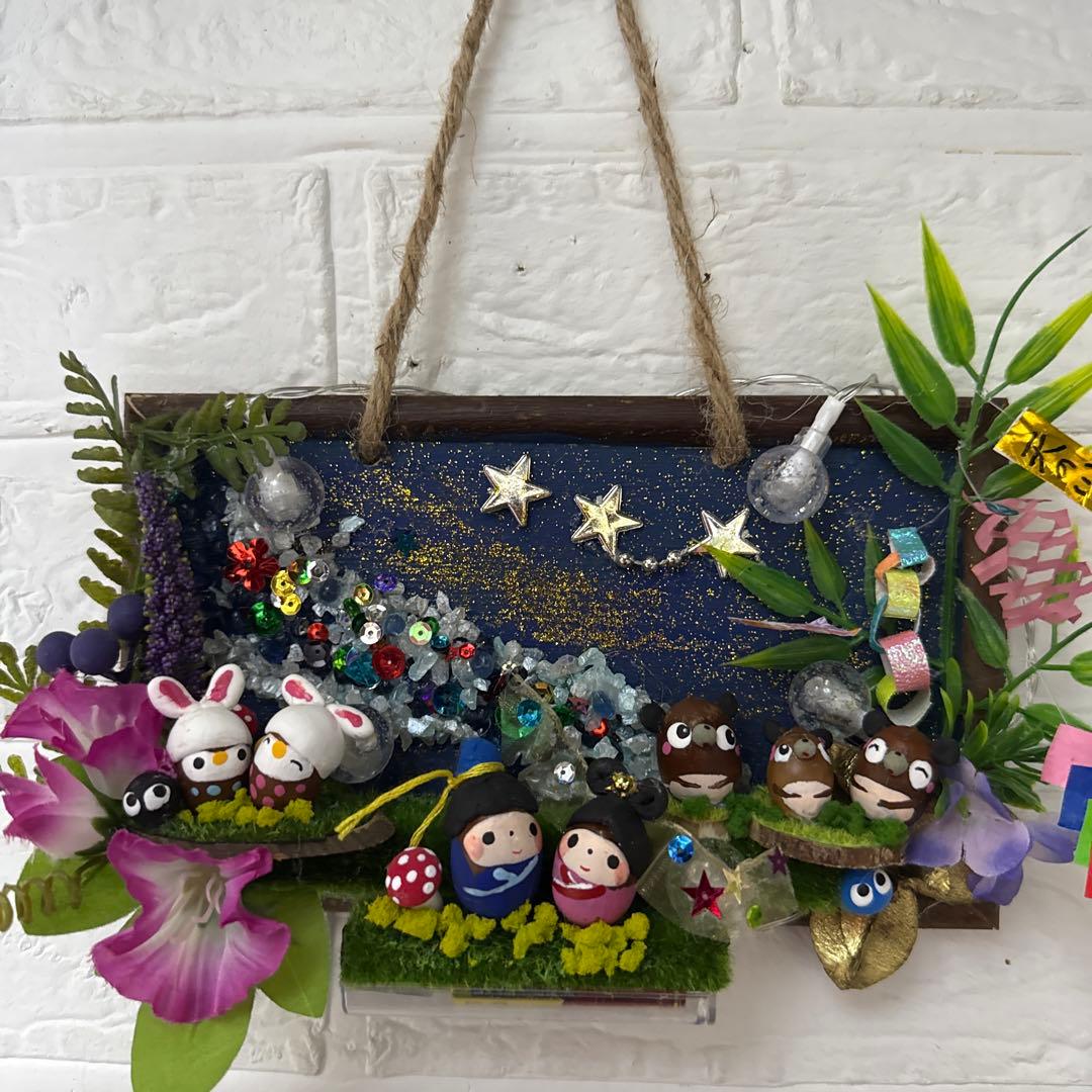 どんぐりアート♡タペストリー風ライト付きオブジェ2点　二段リース　計3点♡