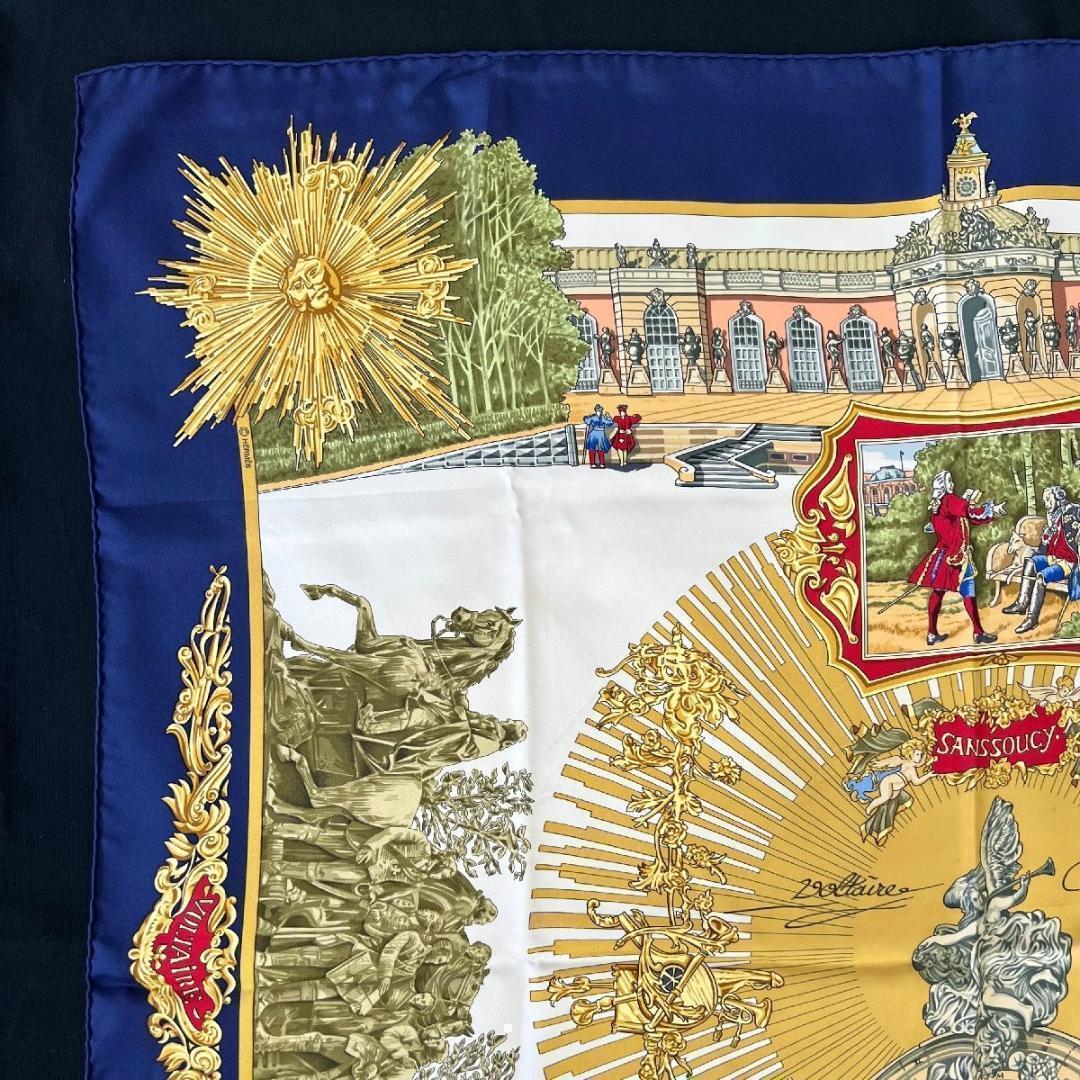 エルメス スカーフ カレ90 サンスーシ宮殿 ［道］ネイビー系 フランス