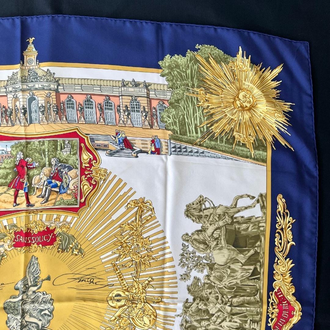 エルメス スカーフ カレ90 サンスーシ宮殿 ［道］ネイビー系 フランス