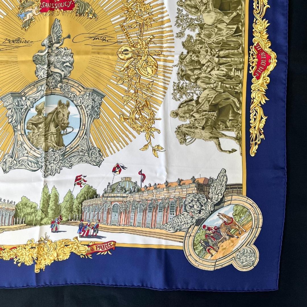エルメス スカーフ カレ90 サンスーシ宮殿 ［道］ネイビー系 フランス