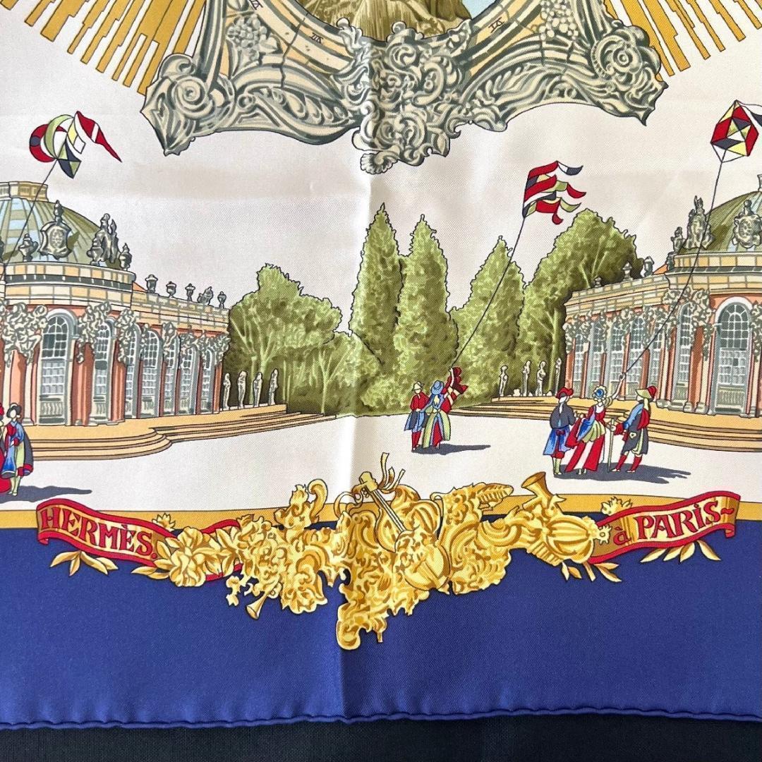 エルメス スカーフ カレ90 サンスーシ宮殿 ［道］ネイビー系 フランス