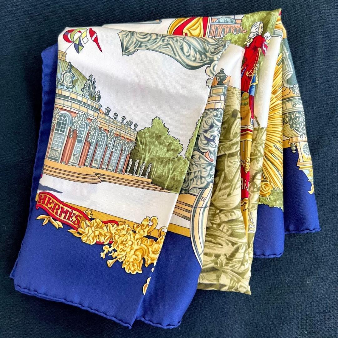 エルメス スカーフ カレ90 サンスーシ宮殿 ［道］ネイビー系 フランス