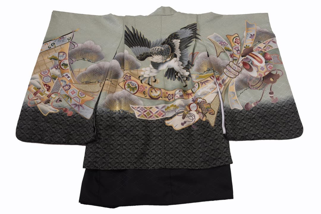 ◆オススメ◆ 七五三　衣装　5歳　男の子　羽織袴セット　薄緑　金色