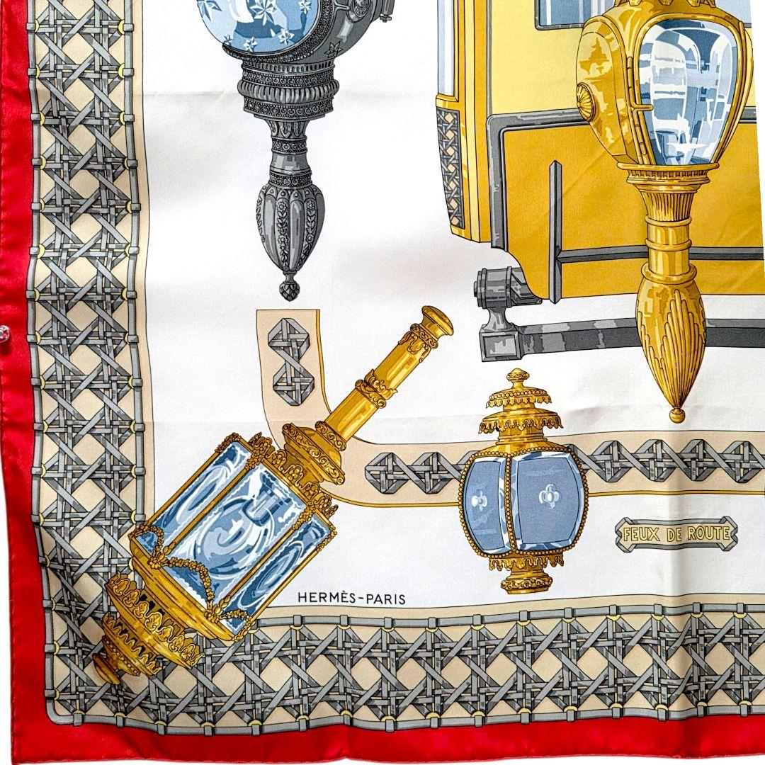 【極美品】エルメス カレ90 FEUX DE ROUTE 馬車のランタン シルク