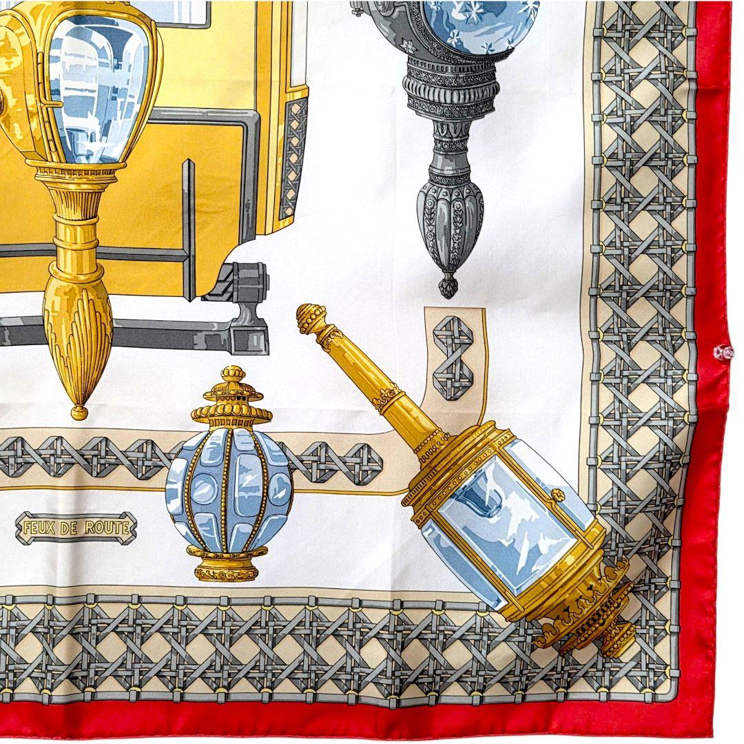 【極美品】エルメス カレ90 FEUX DE ROUTE 馬車のランタン シルク