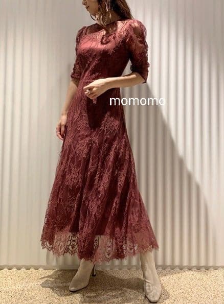 新品 スナイデル SNIDEL バックデザインレースオケワンピース ワイン