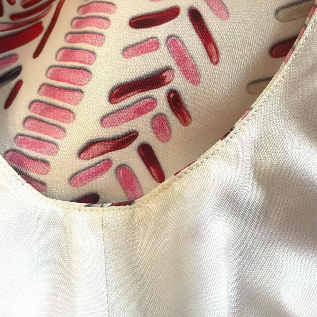 ルイヴィトン　ワンピース　ノースリーブ 膝丈ホワイト　ピンク　花柄　総柄