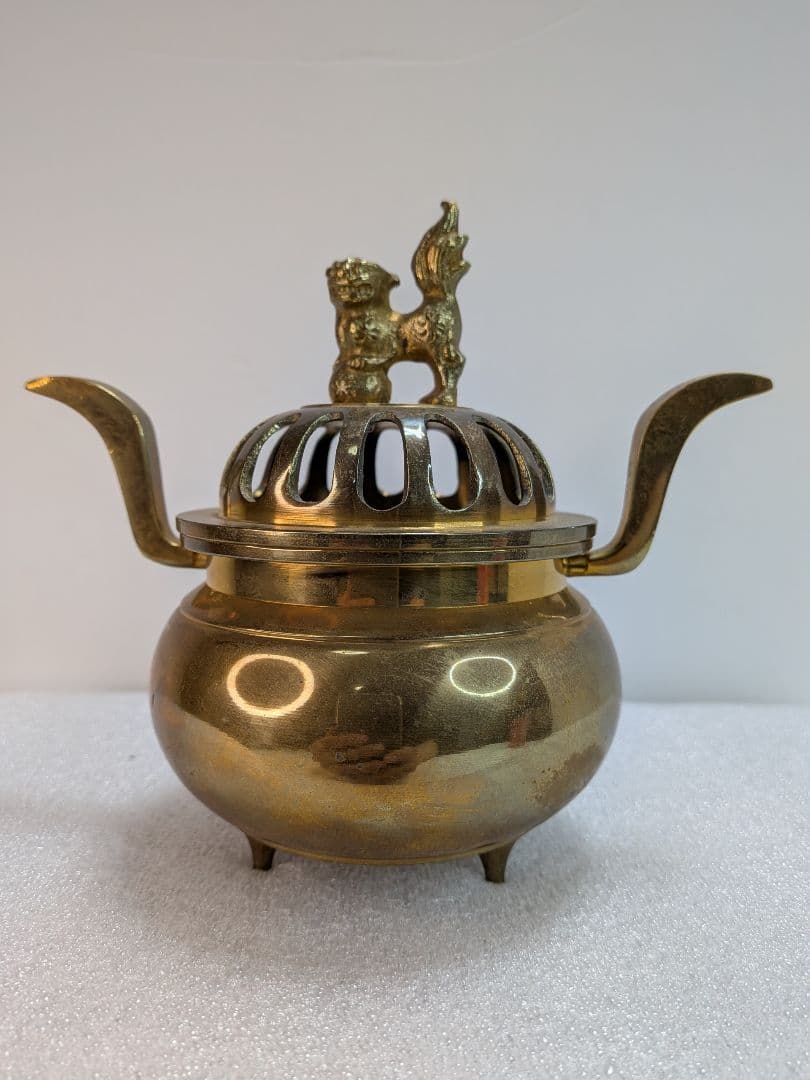 獅子蓋耳付香炉／真鍮製／獅子掛中口香炉／真言宗 - メルカリ