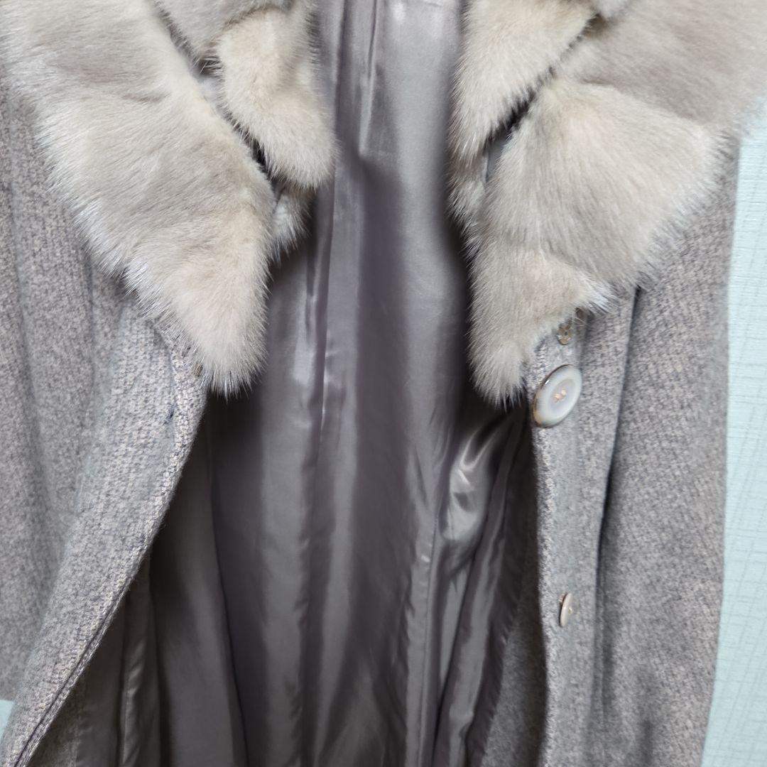 カシミアロングコート　ミンク襟　MAGGY