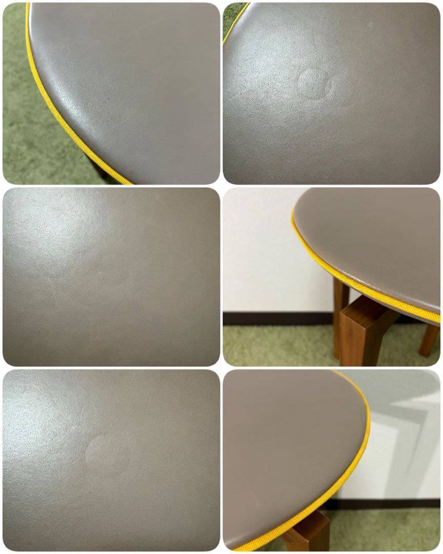 イタリア製 コーヒーテーブル φ40cm 無垢脚 レザートップ