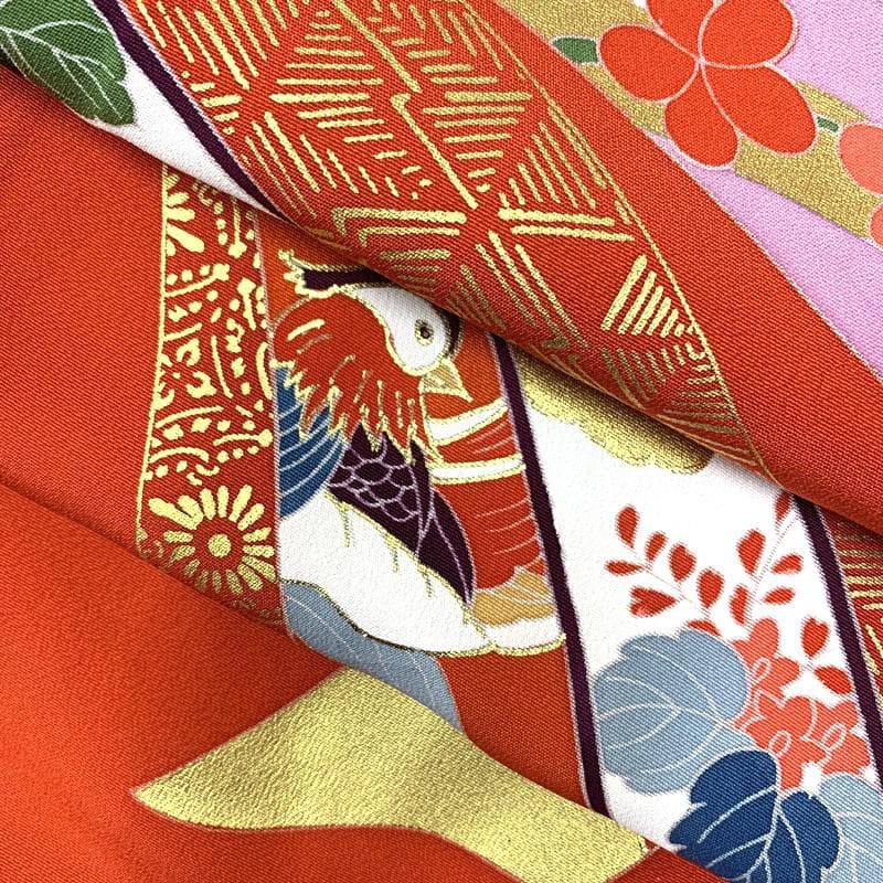 503ag72□七五三 七歳 女児 着物&袋帯&長襦袢 金彩 束ね熨斗 毬□