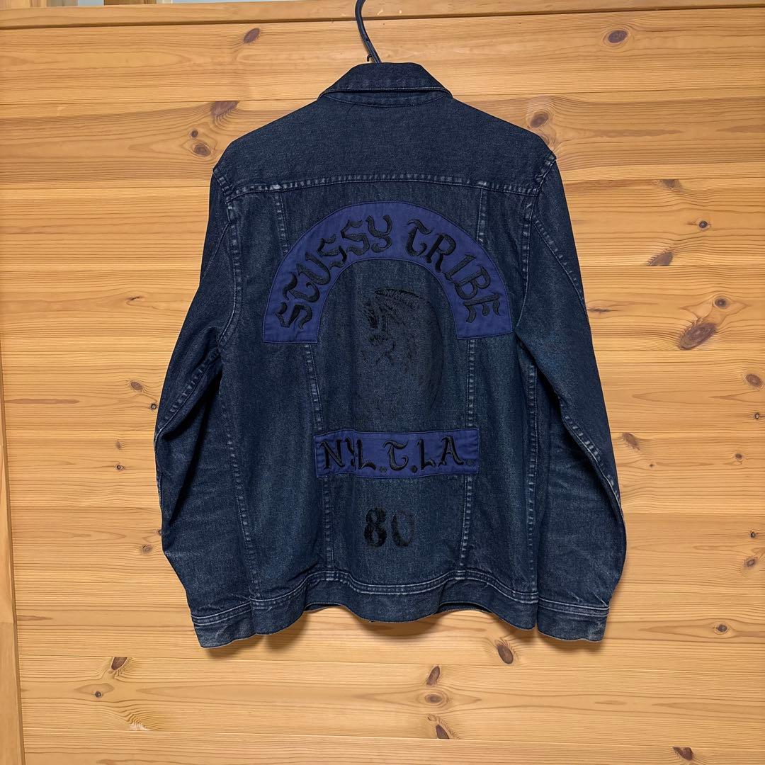 STUSSY TRIBE デニムジャケット Gジャン 刺繍 濃紺 M