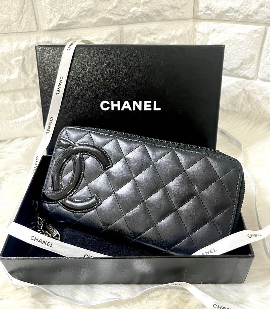 【良品】CHANELカンボンライン ラウンドファスナー ブラック シール有 箱付