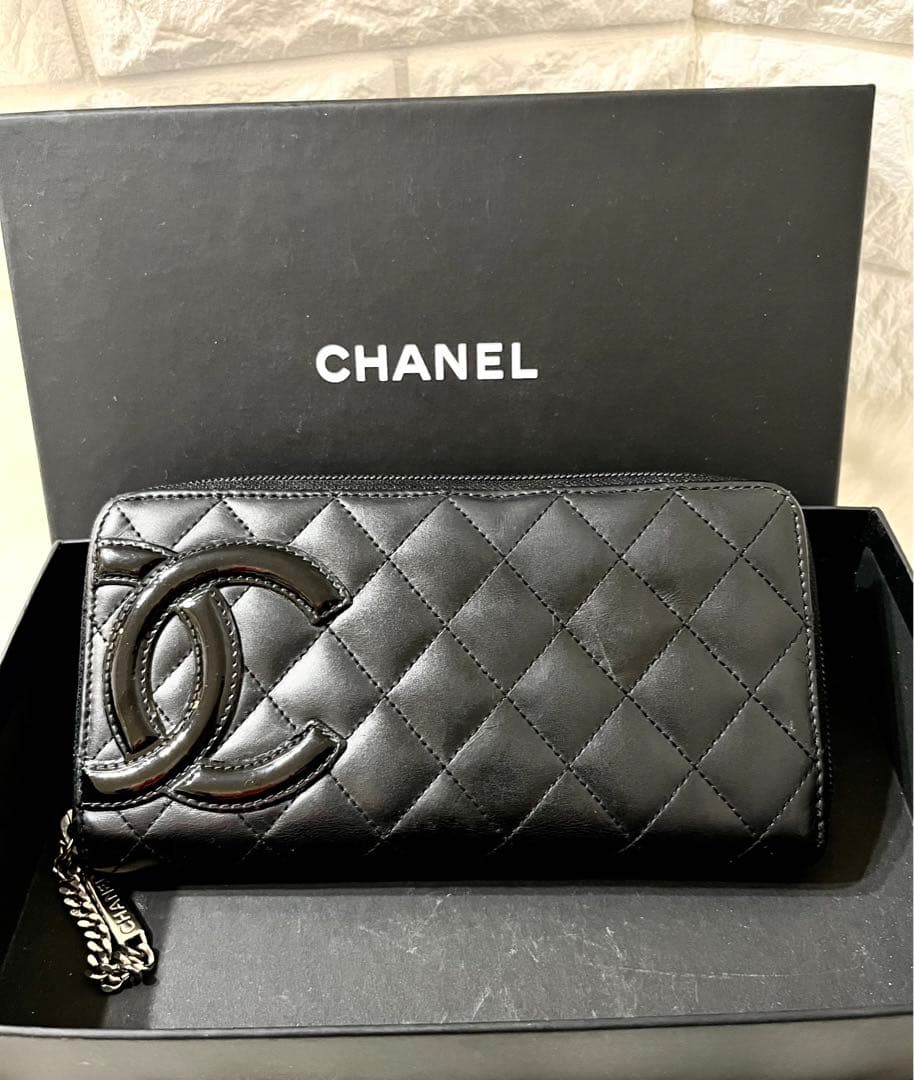 【良品】CHANELカンボンライン ラウンドファスナー ブラック シール有 箱付