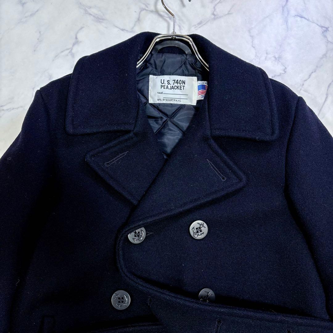 美品 Schott U.S.740N ピーコート キルティング裏地36 ブラック