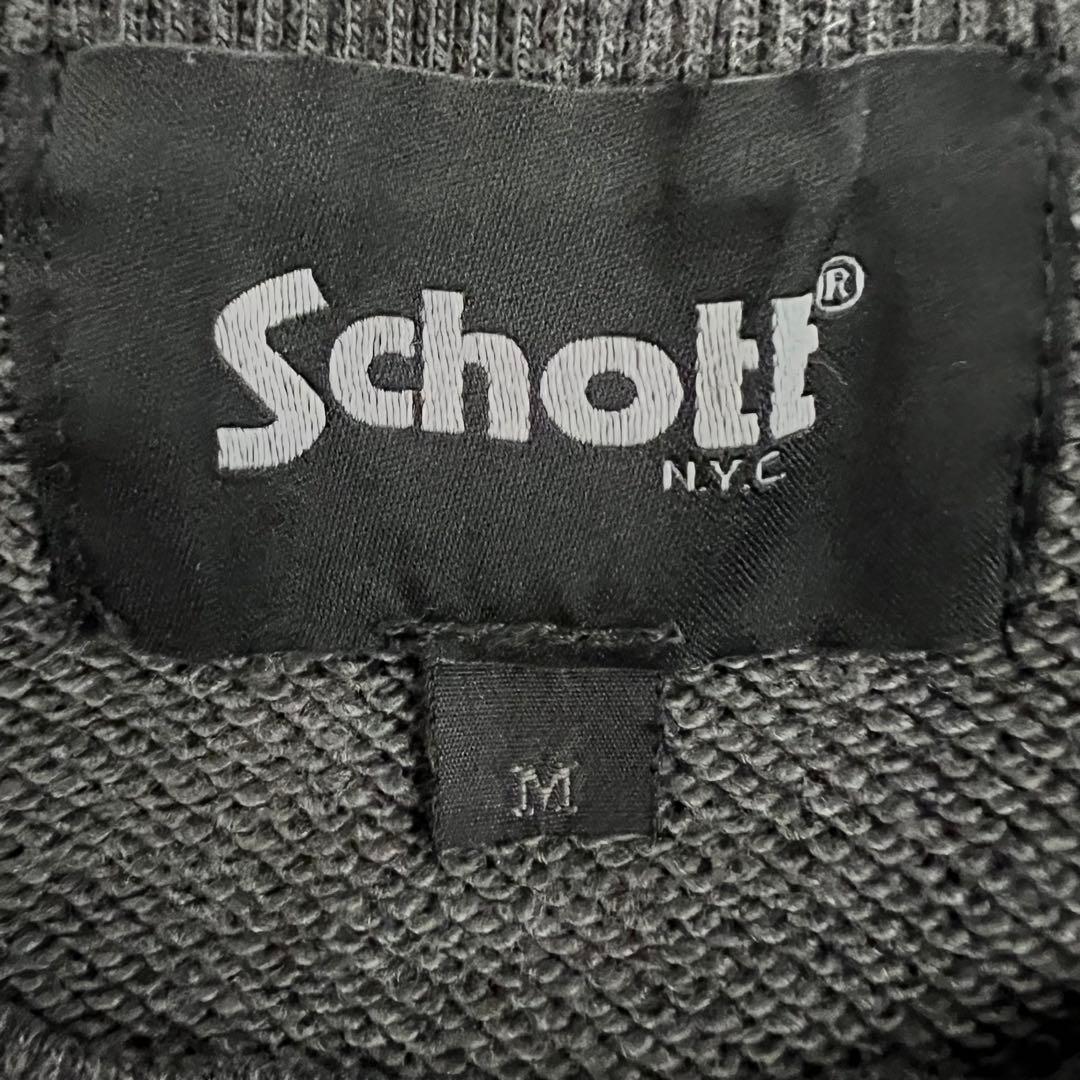 『Schott』　スウェット　スカル　刺繍　ピグメント加工　チャコールグレー　M