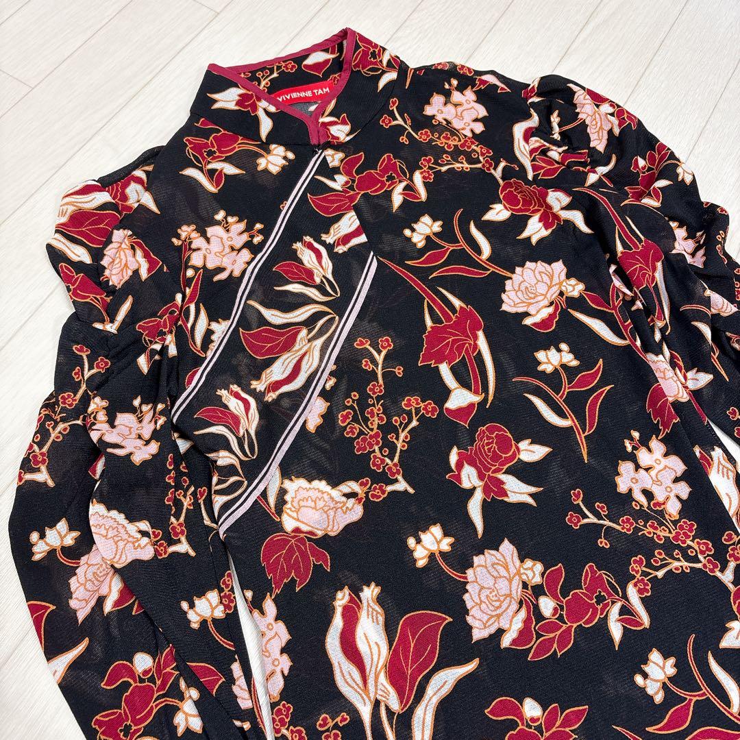 極美品 ヴィヴィアンタム チャイナ マオカラー 花柄 パワーネット