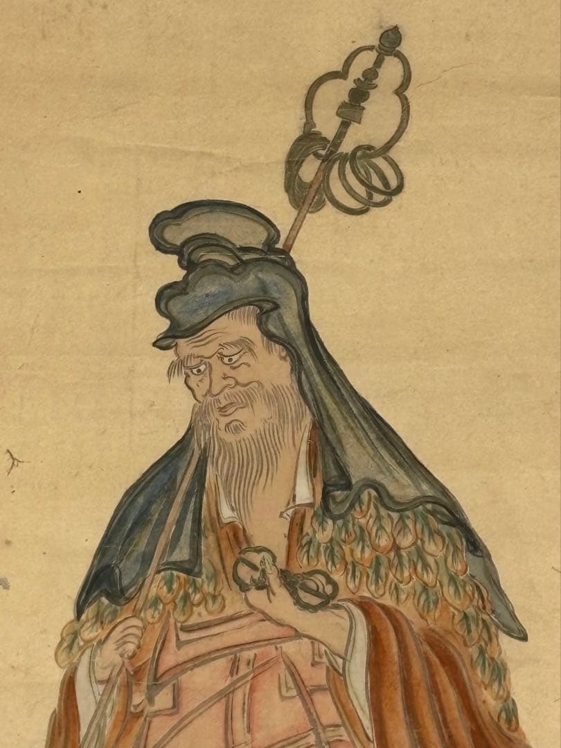 「役行者大菩薩図」彩色木版画 嘉永四年箱書き 1枚|修験道 仏教美術 江戸時代