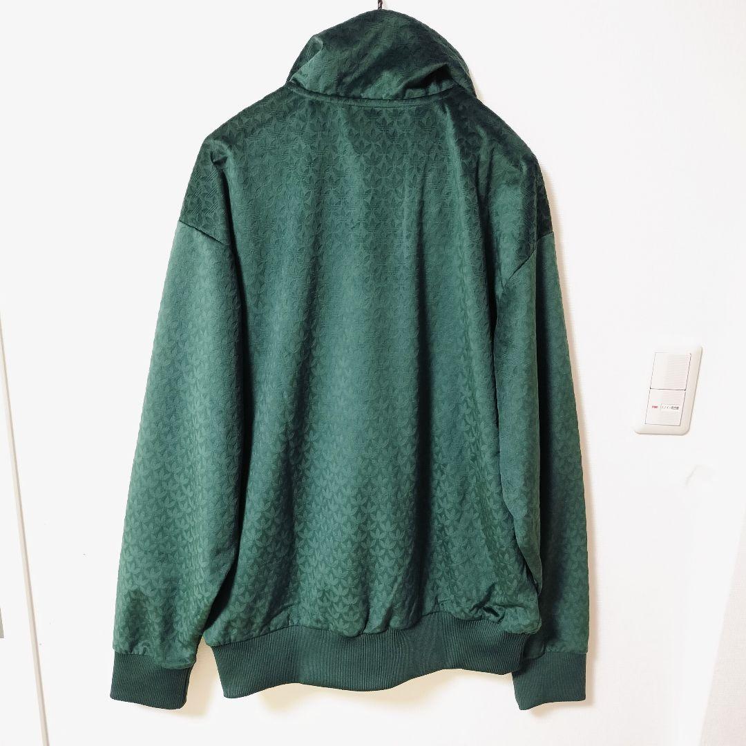 アディダス 緑 ベロア生地 トラックジャケット 総柄トレフォイル XL ジャージ