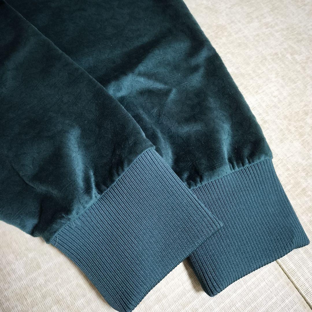 アディダス 緑 ベロア生地 トラックジャケット 総柄トレフォイル XL ジャージ