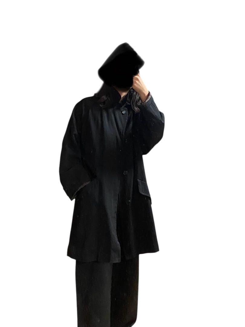 80s90s イタリア製 LANDI 一枚袖 ウールギャバハーフコート ブラック