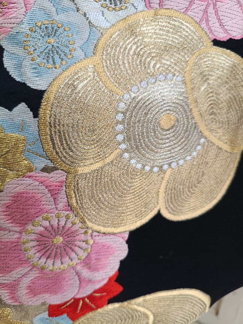 専用です☆アンティークピンク赤に丸模様の着物と黒系だらり帯