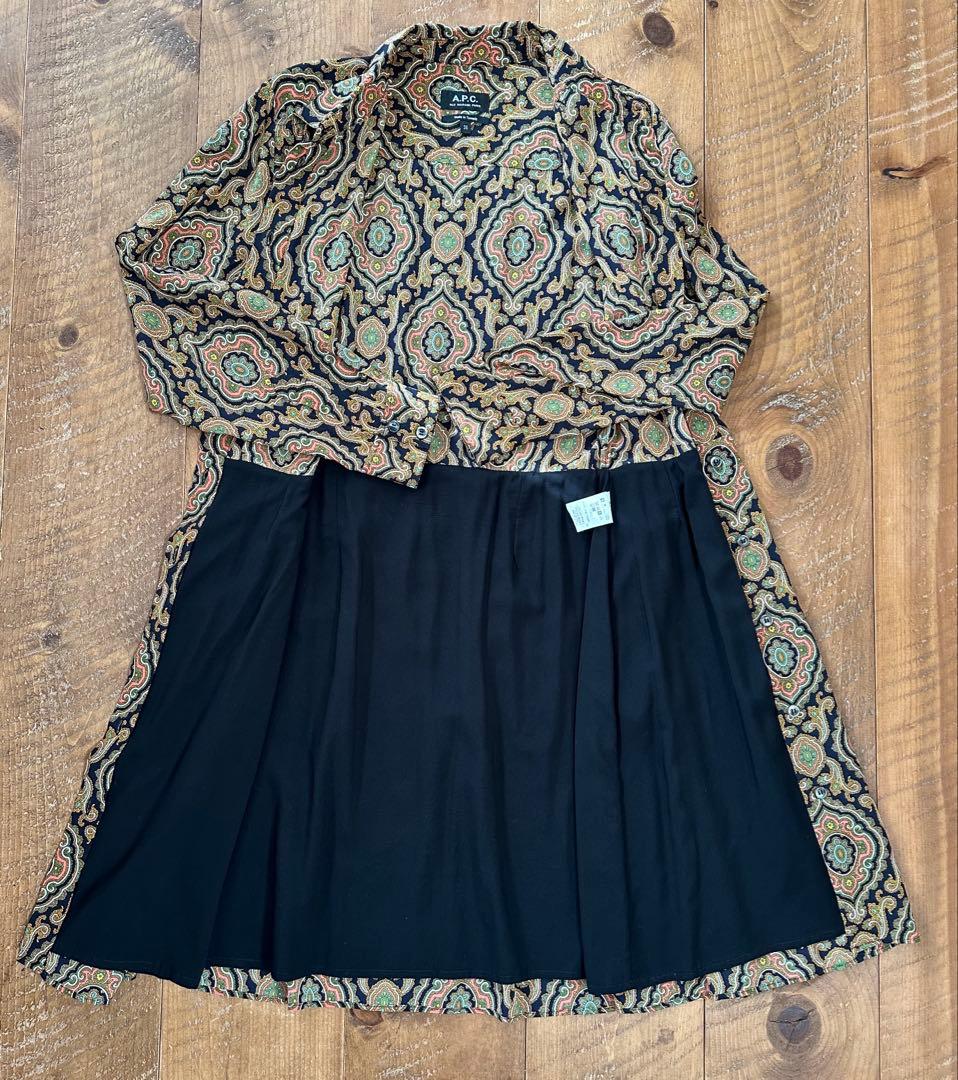 【美品】A.P.C.ペイズリー柄シルクワンピース36 ROBE JOANA
