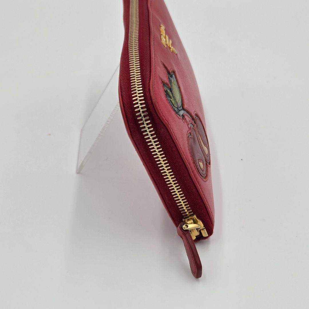 【美品】PRADA プラダ　長財布　ブラック　チェリー　ジッピー　ラウンド