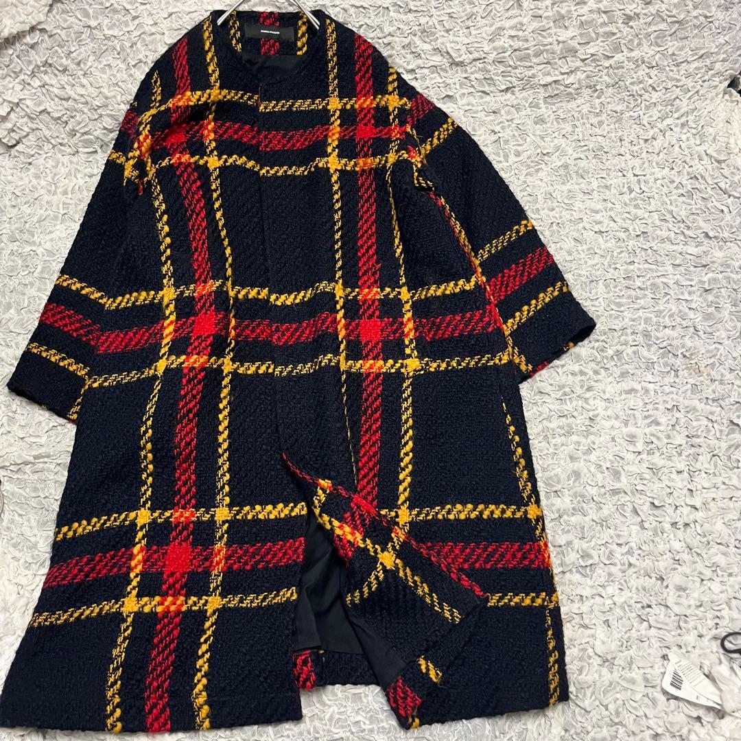 ツイード【ジャーナルスタンダード】チェック柄 ロングコート ノーカラーコート