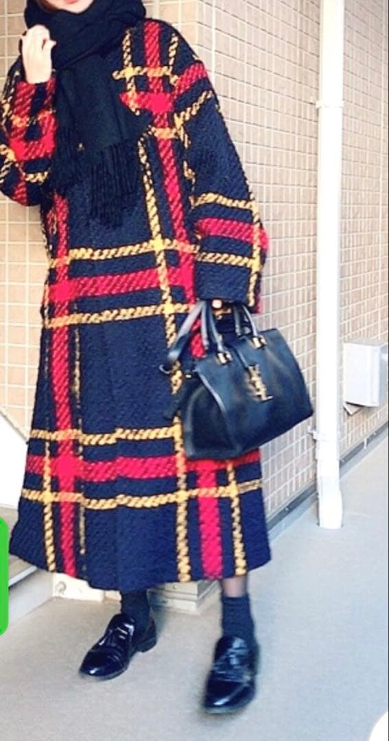 ツイード【ジャーナルスタンダード】チェック柄 ロングコート ノーカラーコート