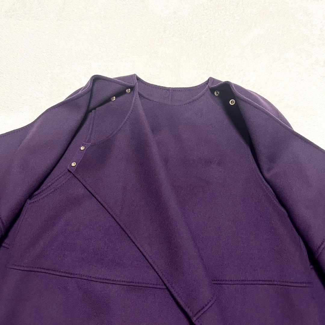 美品 Drawer カシミヤ混 ケープ ビーバーケヌキ ノーカラー ポンチョ 紫