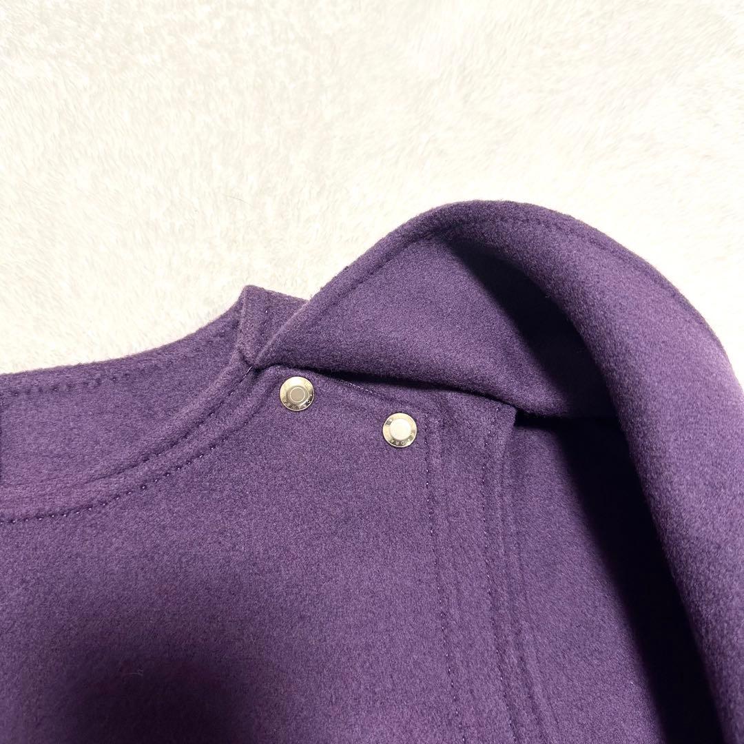 美品 Drawer カシミヤ混 ケープ ビーバーケヌキ ノーカラー ポンチョ 紫