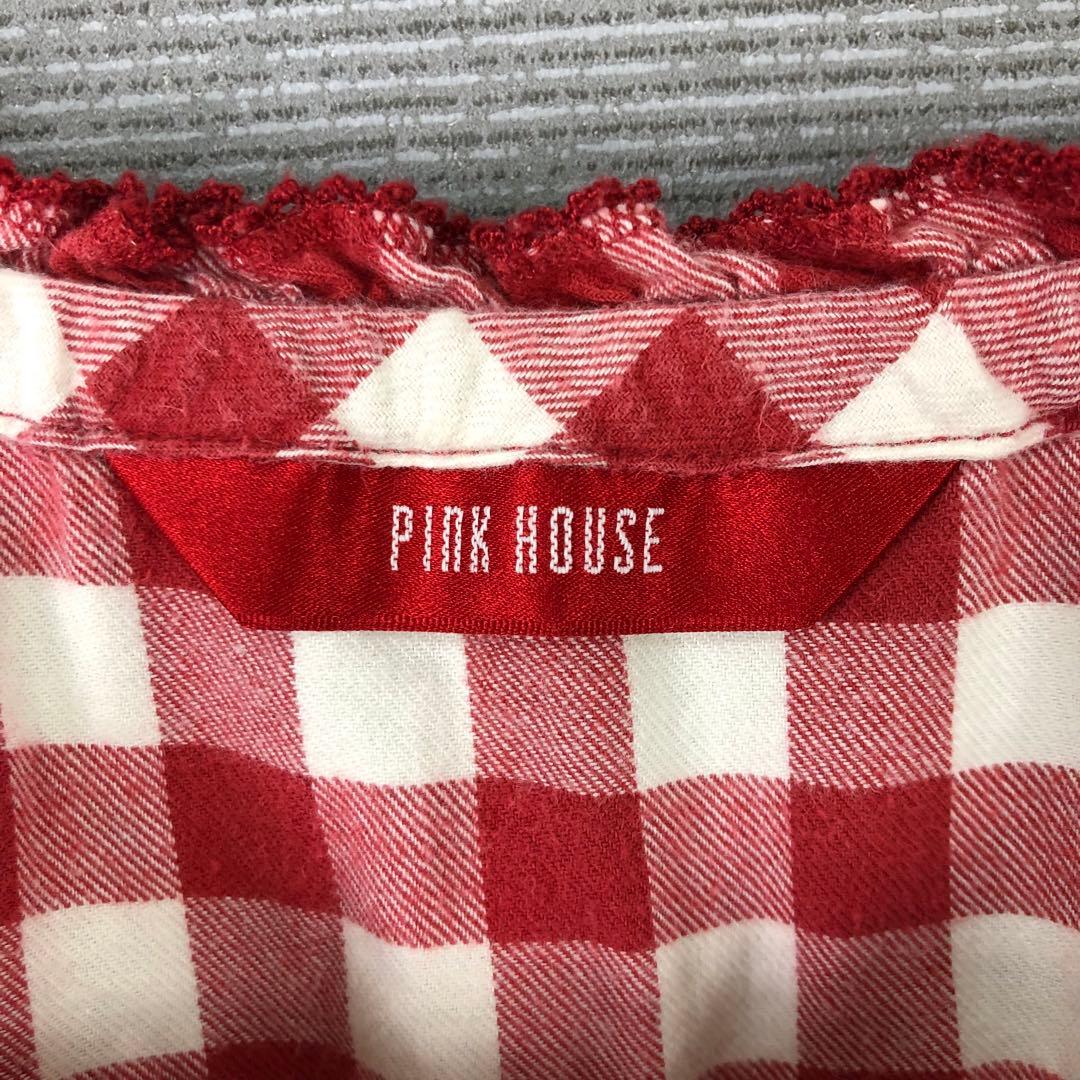 PINK HOUSE ギンガムチェック リボン ひざ丈ワンピース レッド