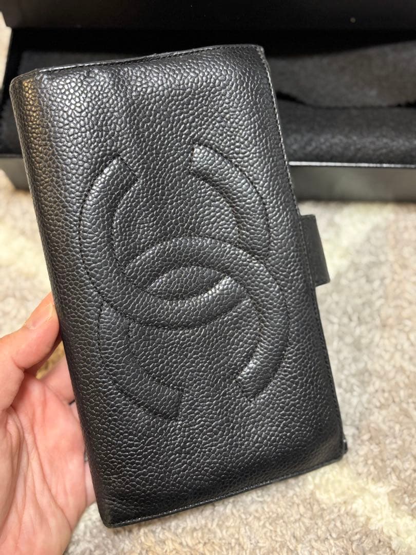 シャネル ココ 長財布 ガマ口 ブラック キャビア スキン A01429
