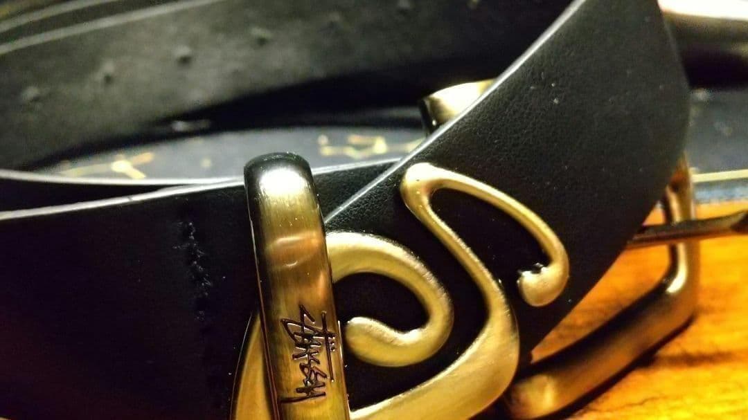 STUSSY レザーベルト ステューシー ブラックゴールド - メルカリ