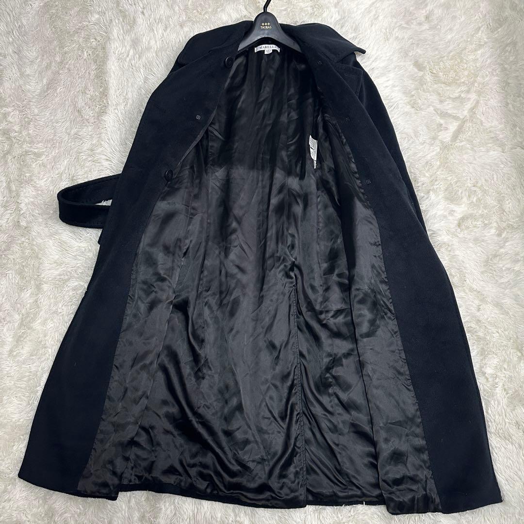 カシミヤ混✨マレーラ マキシ丈 チェスターコート ダブルブレスト ベルト付き 黒