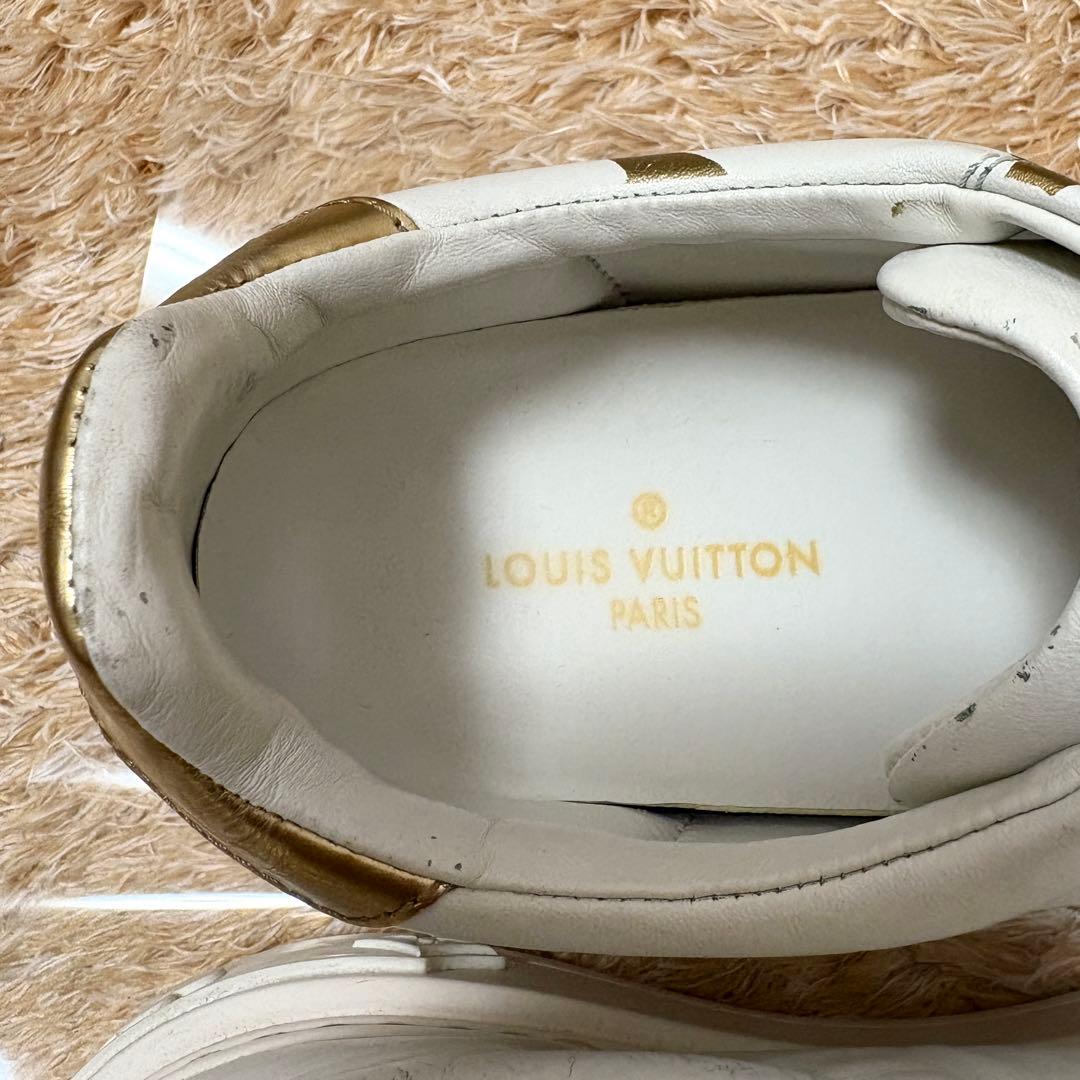 美品 LOUIS VUITTON ビッグロゴ スニーカー ゴールド ホワイト