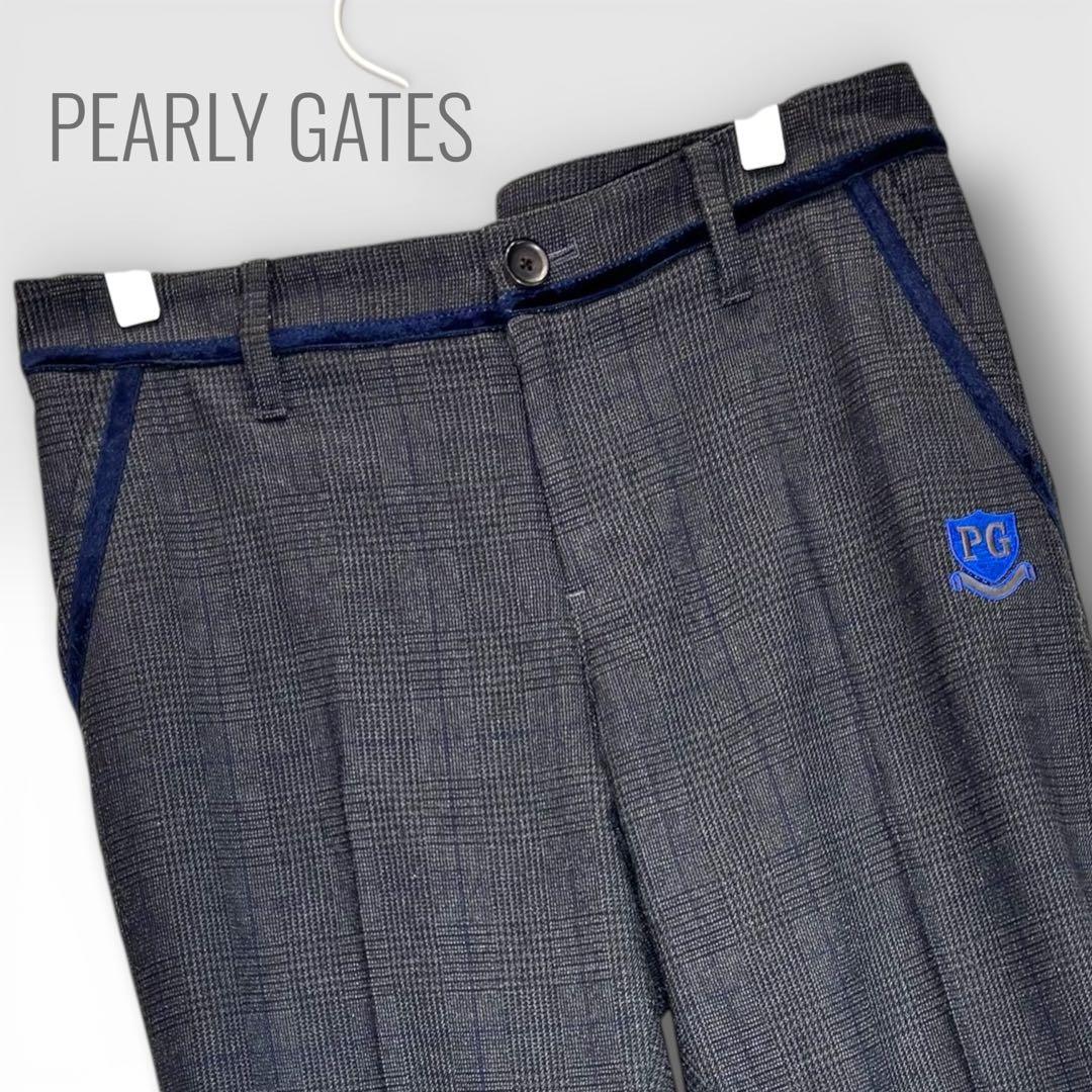 パーリーゲイツ ゴルフパンツ L チャコールグレー チェック レディース