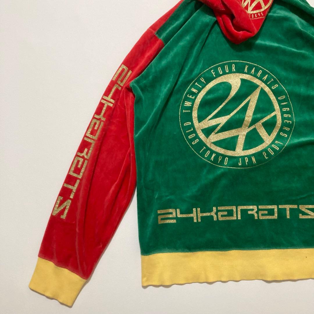 美品 24karats ベロア セットアップ L ラスタカラー 刺繍ロゴ 金